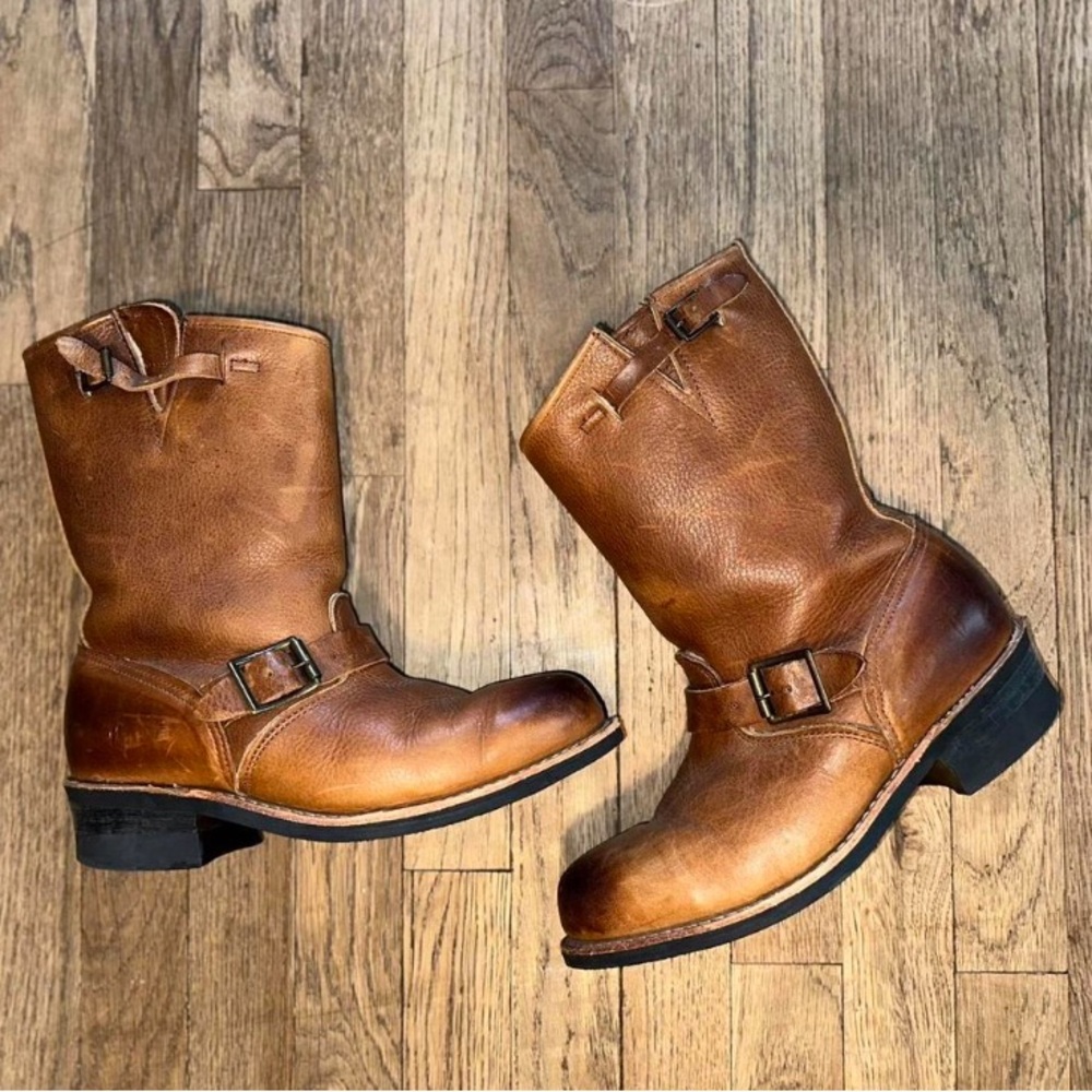 Frye Tan Leather Boots with Shearling